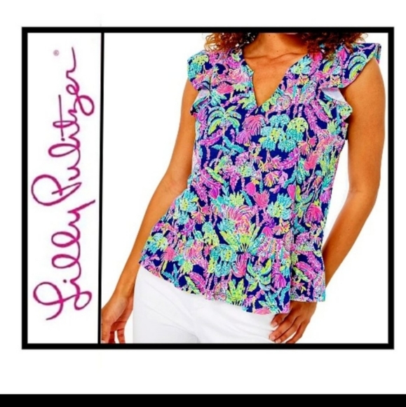 LILLY PULITZER TOP PEPLUM SHIRT BLOUSE EXCELLENT CONDITION - Picture 12 of 12